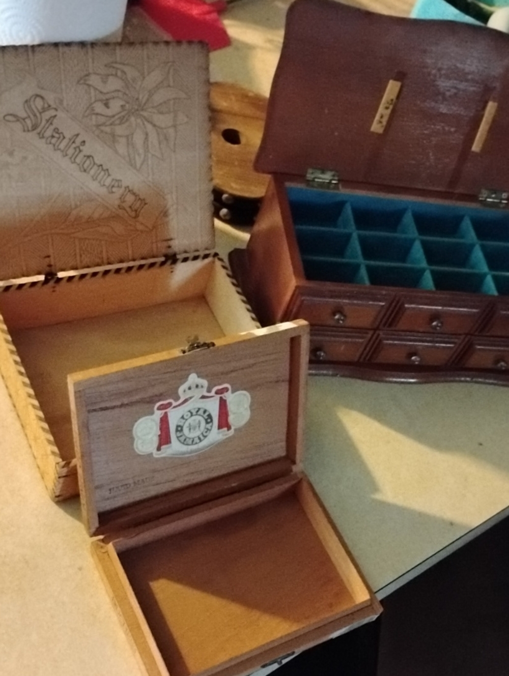 Wooden Jewelry and Keepsake Storage Box& Pair  Boxes- Brown